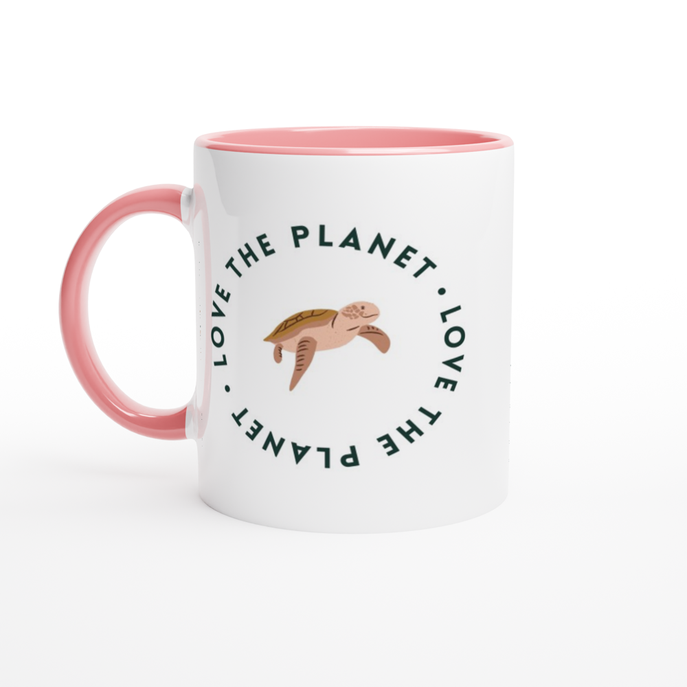 Love The Planet - White 11oz Ceramic Mug with Colour Inside ceramic pink Colour 11oz Mug Environment Globally Fulfilled