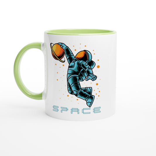 Astronaut Basketball - White 11oz Ceramic Mug with Colour Inside Colour 11oz Mug Space