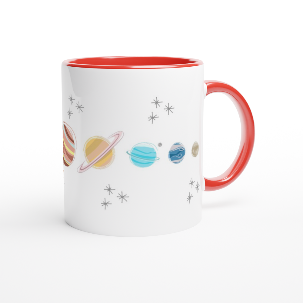 Solar System Planets - White 11oz Ceramic Mug with Colour Inside ceramic red Colour 11oz Mug Space
