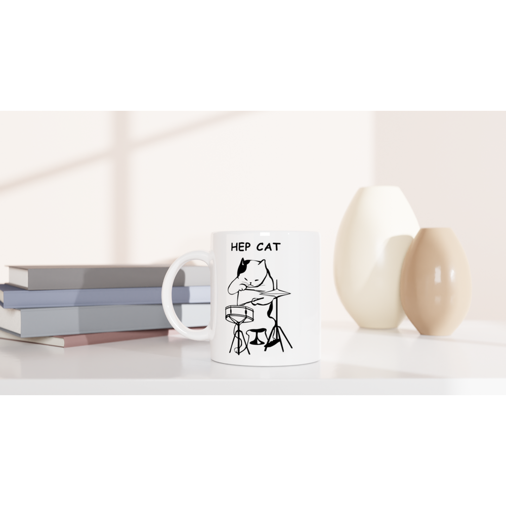 Hep Cat - White 11oz Ceramic Mug White 11oz Mug Globally Fulfilled