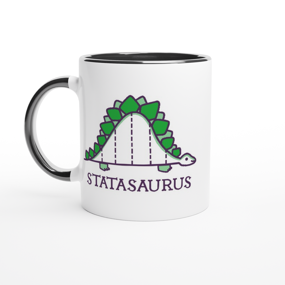 Statasaurus - White 11oz Ceramic Mug with Colour Inside ceramic black Colour 11oz Mug animal Maths Science