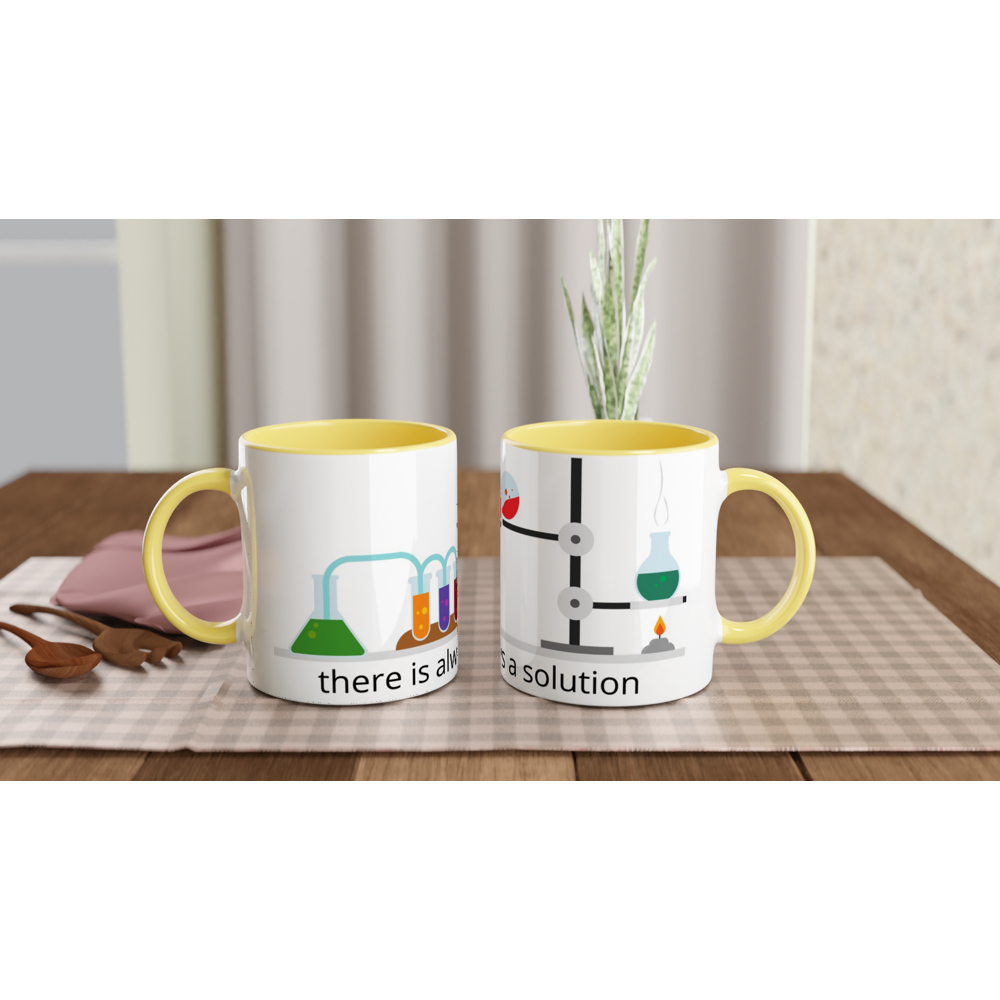There Is Always A Solution - White 11oz Ceramic Mug with Colour Inside ceramic yellow Colour 11oz Mug Science
