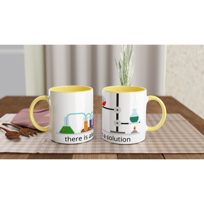 There Is Always A Solution - White 11oz Ceramic Mug with Colour Inside ceramic yellow Colour 11oz Mug Science