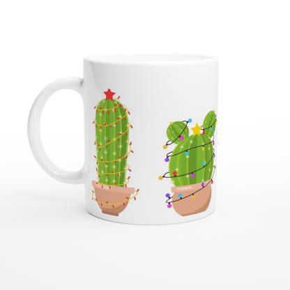 Merry Cactus - White 11oz Ceramic Mug White 11oz Ceramic Mug Christmas White Mug Globally Fulfilled