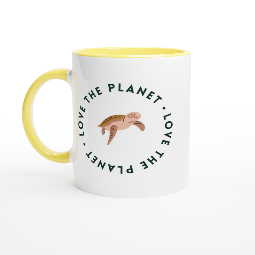 Love The Planet - White 11oz Ceramic Mug with Colour Inside ceramic yellow Colour 11oz Mug Environment