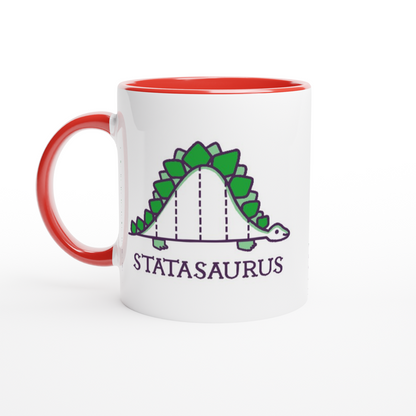 Statasaurus - White 11oz Ceramic Mug with Colour Inside ceramic red Colour 11oz Mug animal Maths Science