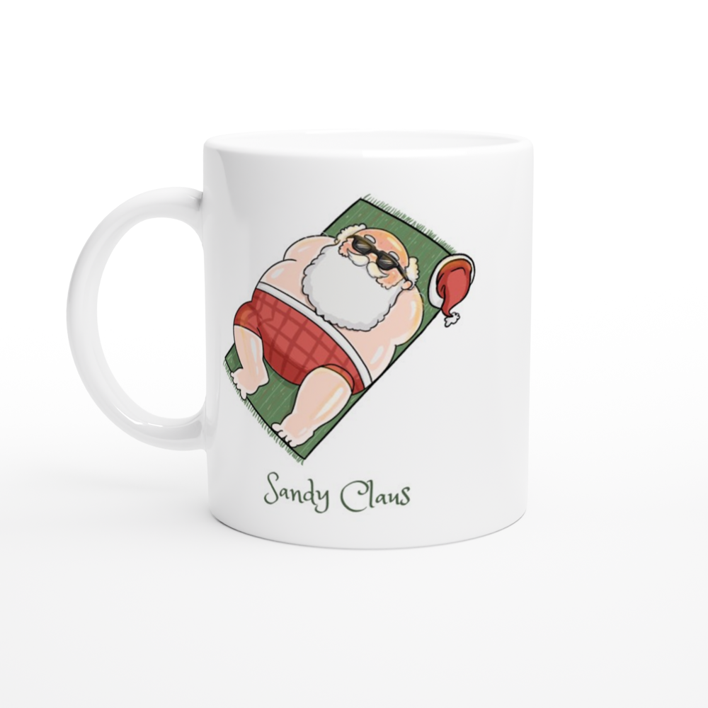 Sandy Claus - White 11oz Ceramic Mug White 11oz Ceramic Mug Christmas White Mug Globally Fulfilled