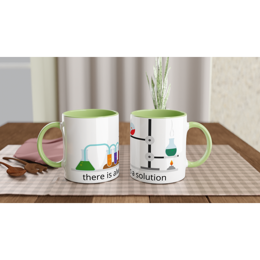 There Is Always A Solution - White 11oz Ceramic Mug with Colour Inside ceramic green Colour 11oz Mug Science