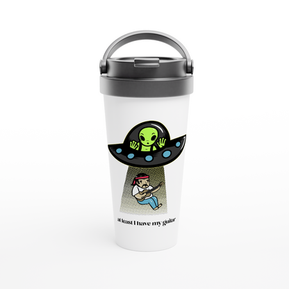 Guitarist Alien Abduction - White 15oz Stainless Steel Travel Mug Travel Mug Music Sci Fi