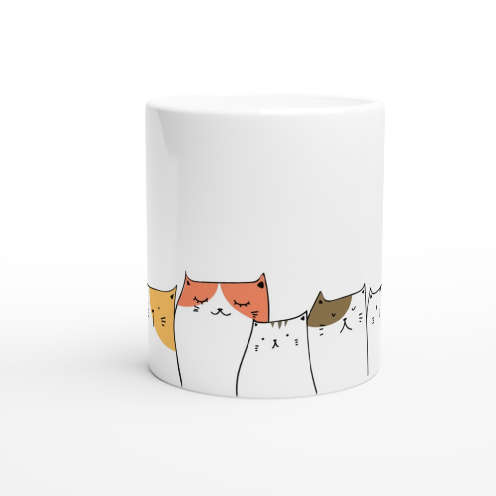 Cat Line - White 11oz Ceramic Mug White 11oz Mug Globally Fulfilled