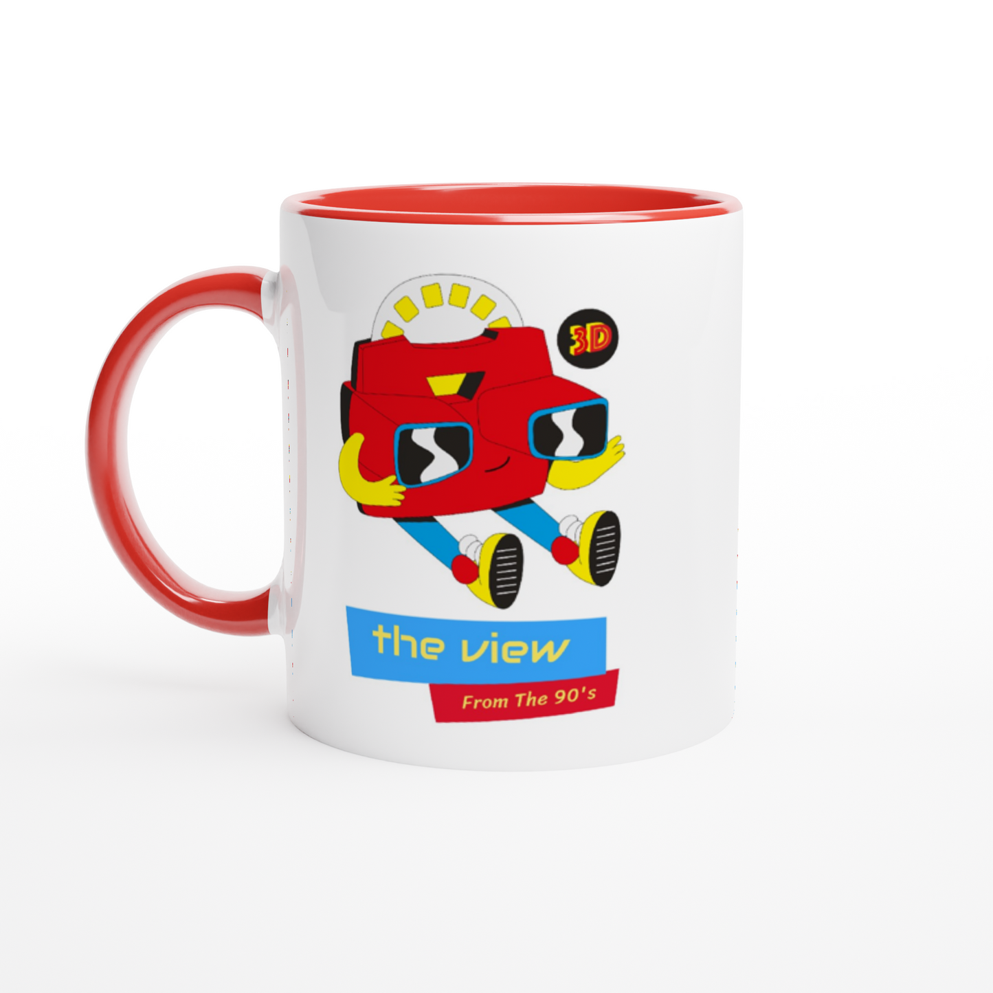 The View From The 90's - White 11oz Ceramic Mug with Colour Inside ceramic red Colour 11oz Mug Retro