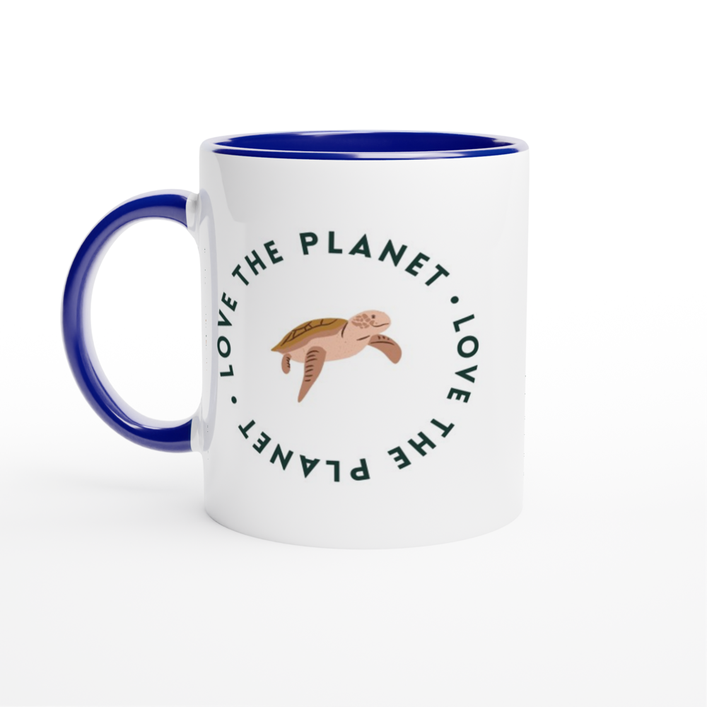 Love The Planet - White 11oz Ceramic Mug with Colour Inside ceramic blue Colour 11oz Mug Environment