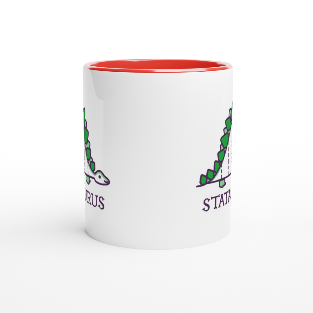 Statasaurus - White 11oz Ceramic Mug with Colour Inside Colour 11oz Mug animal Maths Science