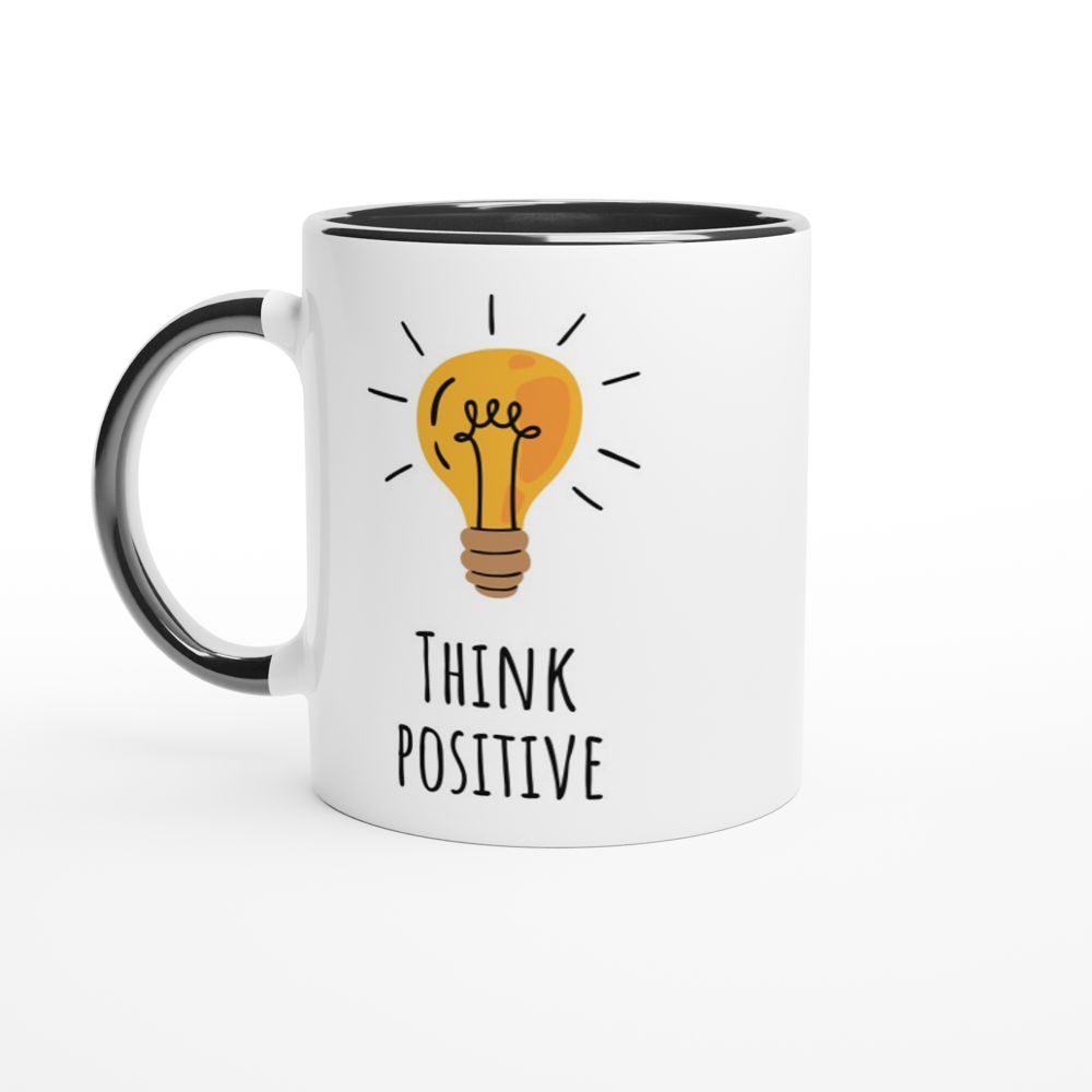 Think Positive - White 11oz Ceramic Mug with Colour Inside ceramic black Colour 11oz Mug Globally Fulfilled Motivation