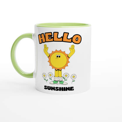 Hello Sunshine - White 11oz Ceramic Mug with Colour Inside ceramic green Colour 11oz Mug Retro Summer