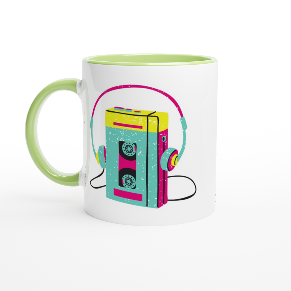 Wired For Sound, Music Player - White 11oz Ceramic Mug with Color Inside ceramic green Colour 11oz Mug Music Retro