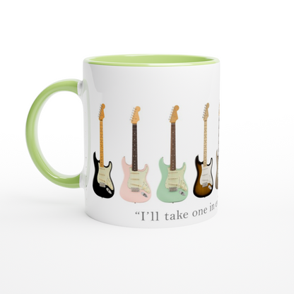 Guitars In Every Colour - White 11oz Ceramic Mug with Colour Inside ceramic green Colour 11oz Mug Music