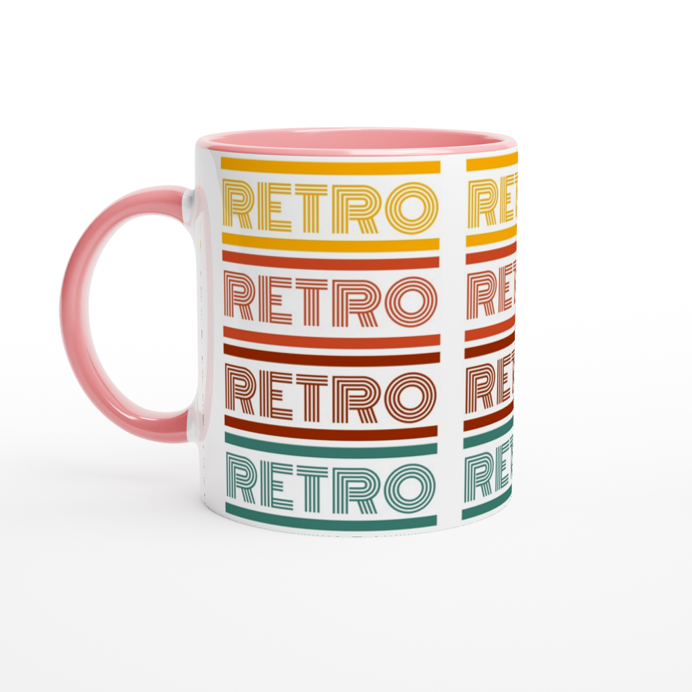 Retro - White 11oz Ceramic Mug with Colour Inside ceramic pink Colour 11oz Mug Retro