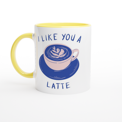 I Like You A Latte - White 11oz Ceramic Mug with Colour Inside ceramic yellow Colour 11oz Mug Coffee Globally Fulfilled Love