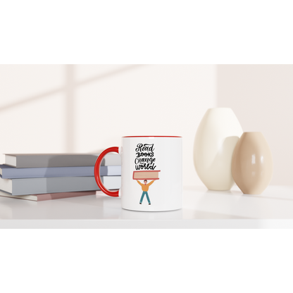 Read Books, Change The World - White 11oz Ceramic Mug with Colour Inside Colour 11oz Mug Reading