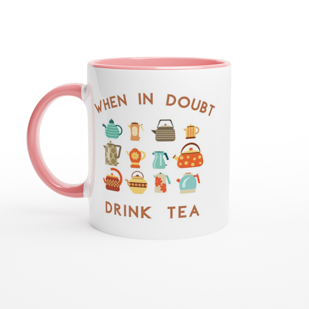 Drink Tea - White 11oz Ceramic Mug with Colour Inside ceramic pink Colour 11oz Mug Tea