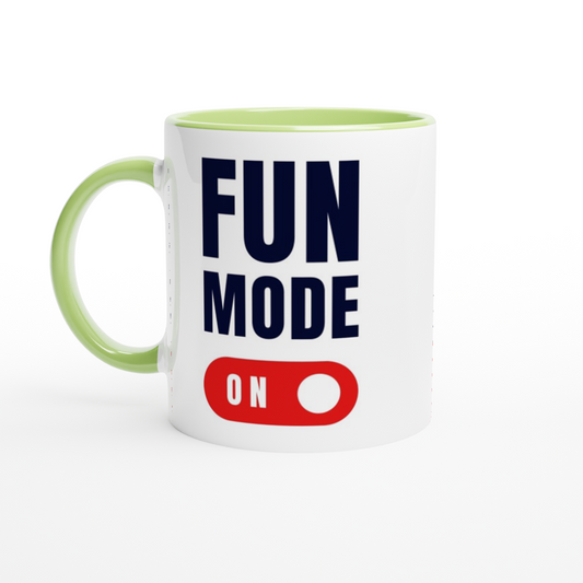 Fun Mode On - White 11oz Ceramic Mug with Color Inside Colour 11oz Mug Funny