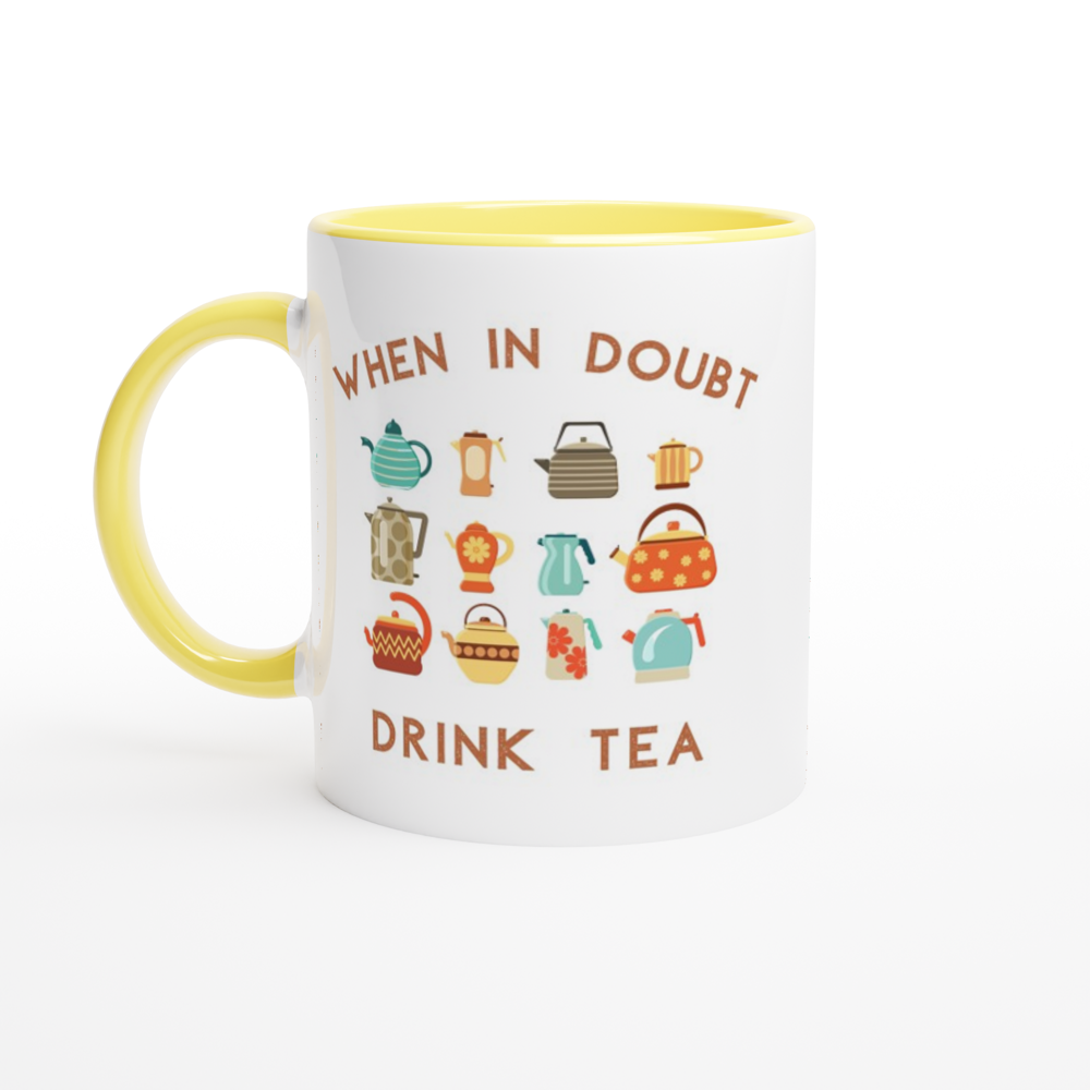 Drink Tea - White 11oz Ceramic Mug with Colour Inside ceramic yellow Colour 11oz Mug Tea