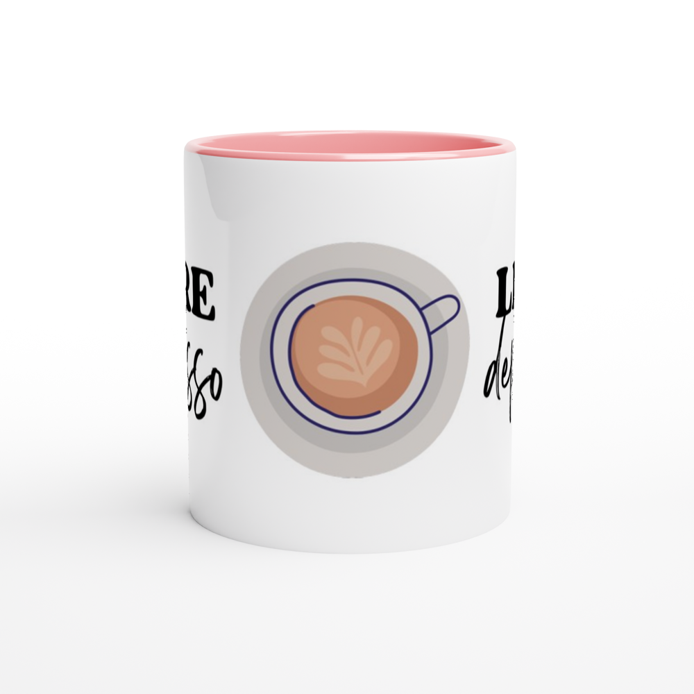 More Espresso, Less Depresso - White 11oz Ceramic Mug with Color Inside Colour 11oz Mug Coffee