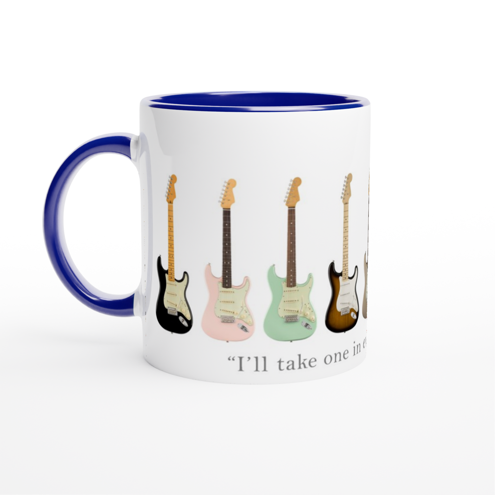 Guitars In Every Colour - White 11oz Ceramic Mug with Colour Inside ceramic blue Colour 11oz Mug Music