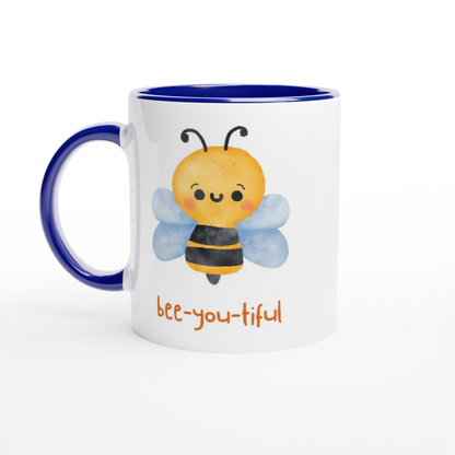 Bee-you-tiful - White 11oz Ceramic Mug with Colour Inside ceramic blue Colour 11oz Mug animal