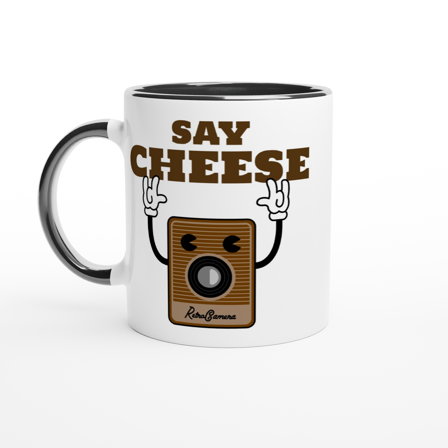 Say Cheese, Retro Camera - White 11oz Ceramic Mug with Colour Inside ceramic black Colour 11oz Mug Retro Tech