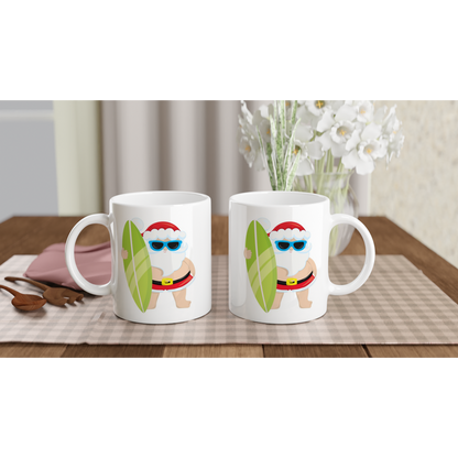 Surf Santa - White 11oz Ceramic Mug Christmas White Mug Globally Fulfilled