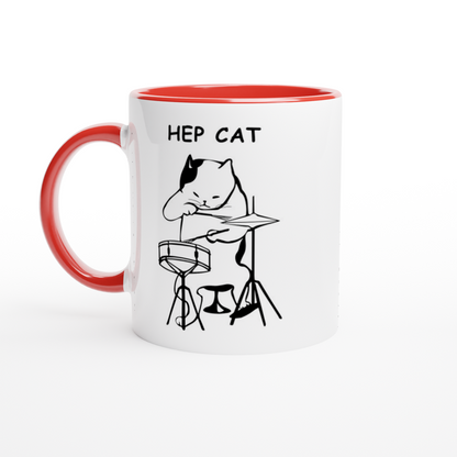 Hep Cat - White 11oz Ceramic Mug with Colour Inside ceramic red Colour 11oz Mug animal Music