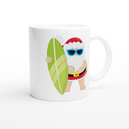 Surf Santa - White 11oz Ceramic Mug Christmas White Mug Globally Fulfilled