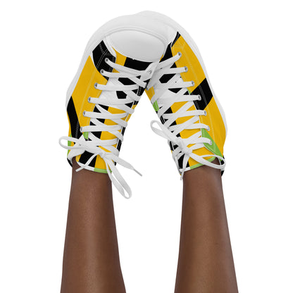 Yellow, Green And Black Geometric - Women’s high top canvas shoes Womens High Top Shoes Outside Australia