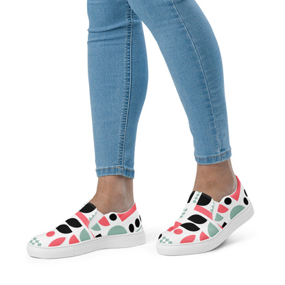 Pink Geometric - Women’s slip-on canvas shoes Womens Slip On Shoes